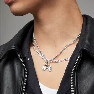All Saints Double Heart Lock Necklace